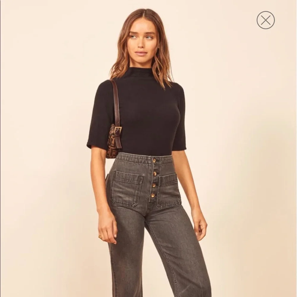 EUC Reformation Sebo Mock Neck Crop Top Black XS - Picture 4 of 16